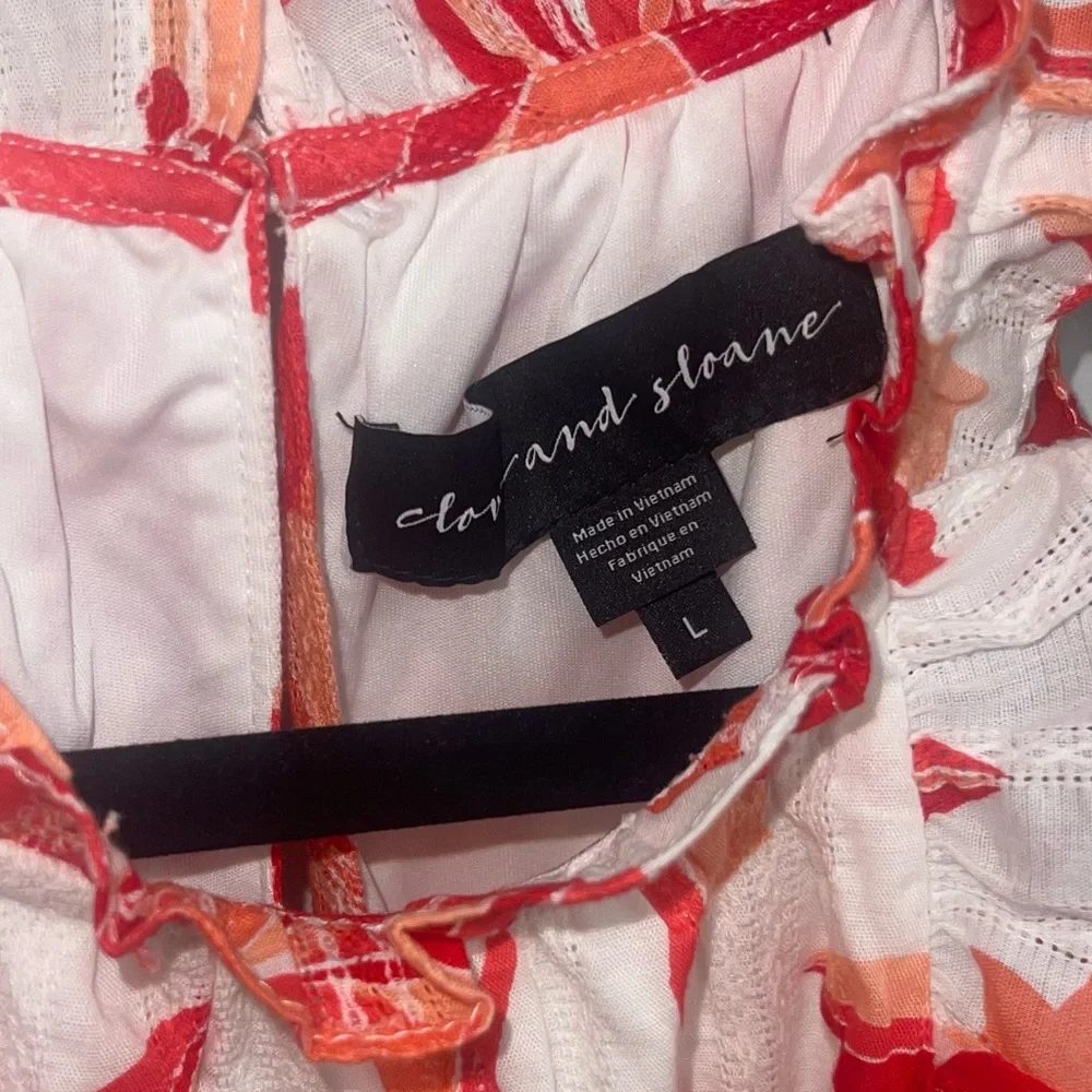 NWT Clover And Sloane Deep Coral & White Floral Tiered Cotton Dress Size Large - Picture 7 of 10